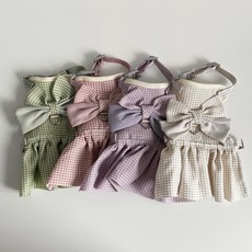 BUNNY PET 소형견 강아지 고양이 산책줄 리본하네스, 베이지, 1개