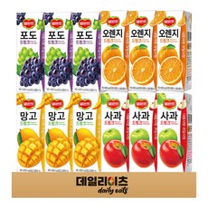 델몬트 드링크 팩주스 4종 3개씩 12개입 (오렌지 / 포도 / 사과 / 망고), 1박스, 190ml