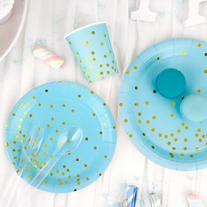 파티팡 파티접시 23cm 10p + 파티접시 18cm 10p + 파티컵 10p 생일 테이블패키지 10인세트, 컨페티 블루