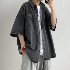 루즈핏 반팔 데님 셔츠 빈티지 여름 남방 오버핏 여름 반소매 청자켓