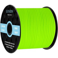 루야딘 파라코드 240파운드 - 직경 2mm 유틸리티 코드 3 가닥 낙하산 스풀 100피트 200피트 캠핑 하이킹 낚시 야외 및 DIY용, Neon Green, 100 ft, 1개