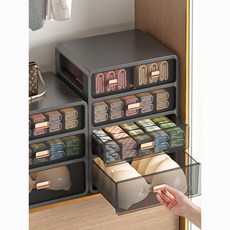 哆哆購 抽屜收納盒 衣物收納 衣櫥收納 家用抽屜式內衣收納盒, 白茶透明,一層【抽屜盒】36天包退換, 1個