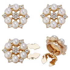 4개 합금 소재 라인스톤 꽃 장식 버클 (플라스틱 진주 포함) 웨딩드레스 및 의류 액세서리용 연한 금색 크기: 24.5x27.5x12mm 구멍 크기: 11x5mm