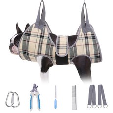 뷰티주 작은 강아지 고양이용 그루밍 해먹 두꺼운 천 목 지지대 및 스트랩 구속 적용 발톱 관리 하네스 (베이지 S), Beige, 1 S (Leg Spacing: 7-10.2"