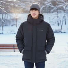컬럼비아 공용 다운 하프패딩 점퍼 발열 보온 옴니히트 따뜻한 경량 후드 자켓