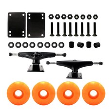 스케이트보드 패키지 52mm 휠 + 구성 요소가 있는 5인치 트럭 95A 경도 부시 및 6홀 베이스 플레이트가 있는, 금속, 주황색 바퀴, 1개