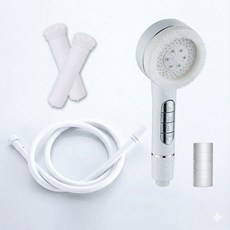 KOLKO 克魯克家居 增壓過濾蓮蓬頭 多功能按摩SPA花灑 淨水過濾 三段出水 免打孔安裝, 【象牙白】噴頭 +1.5米管 附贈5濾芯, 1個