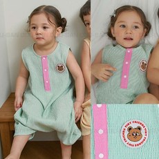 林豆桑 韓國代購 CORDI-I 皺皺防踢被 嬰幼兒睡衣 防踢背心 小花恐龍櫻桃, 1個, 小熊薄荷-130碼