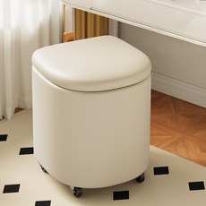 SeekFun 수납 화장대 스툴 이동식 의자 가죽, 1개, 화이트