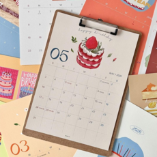 우가차차486 (2026년 생일 케이크 달력) 디데이 캘린더 생일 편지 카드 심플 방꾸미기 달력 신년 선물 벽걸이, 1개, 13장