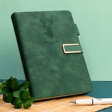 A5 방수 가죽 노트 두꺼운 메모장 버클 달린 일기장, 2개, 초록색