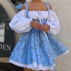 Yellwel 여성 여름 퍼프 소매 스트랩 브라탑 레이어드 플로럴 원피스 DJP