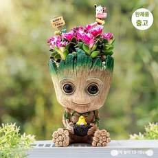 그루트화분 미니 나무 만화 원룸 인형소품 장식모형 다육식물, 새둥지+눈치우기 표지판포함, 화분 포함, 1개