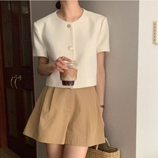 여성 반팔 크롭 자켓 블라우스 단추 포인트 flo3+1tFt