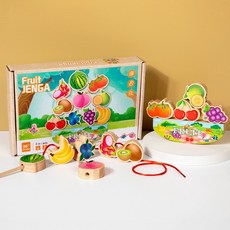 創意恐龍積木疊疊樂兒童動物平衡疊疊高遊戲早教益智穿繩玩具, 1個, 水果疊疊樂-YDL:如圖