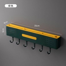廚房免打孔刀具架 瀝水壁掛式收納置物架 附掛鉤, 1個, 綠色  贈送6個掛鉤, 綠色