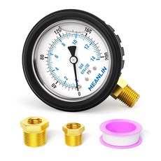 MEANLIN MEASURE 0~4000Psi 스테인리스 스틸 0.6cm(1/4인치) NPT 6.4cm(2.5인치) 페이스 다이얼 액체 충전 압력 게이지 WOG 워터 오일 에어, 0-200Psi, 하단 마운트/고무 보호 포함