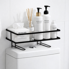 하스몰 변기위 욕실 다용도 무타공 공간활용 변기걸이 수납 선반 정리대, 블랙, 1개