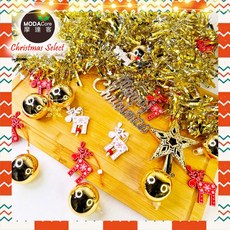 摩達客 聖誕裝飾配件包組 木質彩繪紅白麋鹿金系(2尺樹適用) 聖誕樹裝飾 聖誕配件, 1個