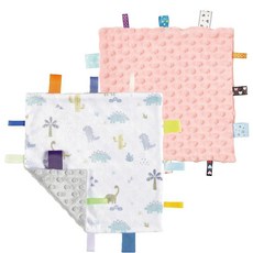 해외 CREVENT Tag Security 아기용 담요 남아용 부드럽고 작은 러비 아기 이불 감각 생일 베이비 샤워를 위한 훌륭한 선물 25.4 x 25.4cm10 10인치 8, Macaron Pink + Dino.
