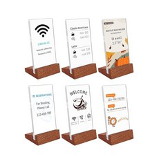 AetJxixee 나무 베이스가 있는 미니 아크릴 사인 홀더 6팩 5.9 x 4.9cm(2.36 x 1.97인치) 투명 테이블 탑 라벨 홀더 소매점/호텔/레스토랑 가격 태그 노