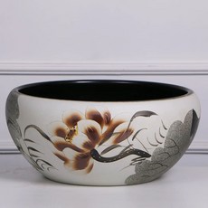 대형 수반 화분 수경 조경 플라스틱옥돌색소형(35cm)바닥무공 옹기 어항 연못 도자기 석회, G. 연꽃 비추기