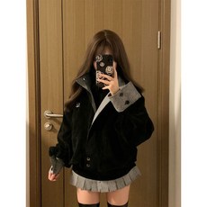 韓系雙層領寬鬆短款夾克外套女2025春新款減齡外套短裙兩件套