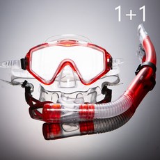 1+1 스노클링세트 스노쿨링 마스크세트 일안식 성인, 블루+레드