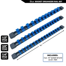 ABS 소켓 정리함 1/2인치 3/8인치 및 1/4 클립 드라이브 소켓 레일 홀더 빨간색 파란색 검정색 클립이 있는 헤비 듀티 소켓, 08 3Pcs-Blue, 3Pcs-Blue