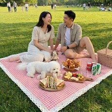 [모레아오브제] 코티지 체크 레이스 피크닉 매트+보온보냉백 세트 8종 감성돗자리 웨딩 촬영 소품 배경천 소풍 피크닉돗자리, 체크레드