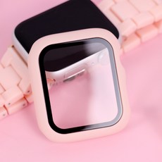 오르몽트 애플워치 9H 강화유리 풀커버 보호케이스 일제형 슬림 경량 40mm 41mm 44mm 45mm호환, 핑크 핑크