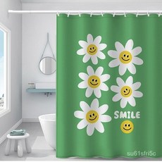 防水浴簾 加厚免打孔門簾 浴室隔斷簾 笑臉浴簾 乾濕分離隔斷簾 加重鉛墜客廳拉簾, 圖案1,240*200cm浴簾+掛環, 1個