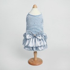 【格森】新年重工珍珠禮服 春秋冬小型犬公主風寵物狗狗裝 馬爾濟斯比熊衣服, 淺藍色,XS, 1個