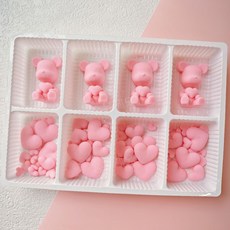 레드 러브 하트 모양 케이크 초콜릿 장식 (240개입) 식용 데코 발렌타인 생일 베이킹 꾸미기 세트 슈가 폰던트, 12. 베어 핑크 러브 콤비네이션 4개세트