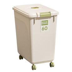 家用米桶箱 奶油白 帶滑輪, 有輪灰色-送量杯【裝30公斤米/30公斤面】, 1個