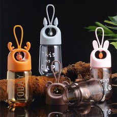 防摔高顏值塑料杯兒童學生水杯韓版可愛網紅潮流少女卡通便攜杯子, 防摔款麋鹿【送杯刷】,480ml, 1個