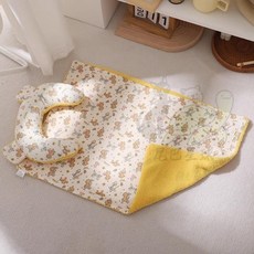 尾巴星球 雙層羊羔絨寵物保暖毯枕套裝, 1個, 小熊枕頭+毛毯套裝【黃底】,S【60*40cm】【枕頭均碼】