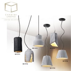 CANDIMI LIFESTYLE 吊燈 附億光11.5w燈泡, 工業風灰沙泥作吊燈 左三 MD74733