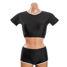 VERAF 女款拼色短袖泳衣+字母印花泳褲套裝