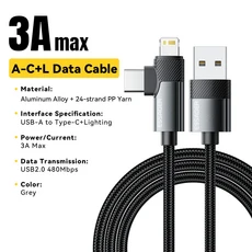 쿠쿠스토어 Essager 2 in1 직각 엘보 케이블 3A 고속 충전 와이어 B A-Type C iPhone 1 15Pro Max MacBook, 1개, 02 2미터