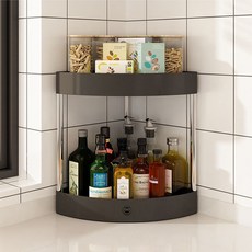 아워후 2단 주방 코너 선반 수납 정리대, 1개, 블랙