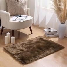 Ashler 인조 모피 러그 다크 블루 푹신한 양가죽 퍼지 울트라 소프트 6.1 x 1.8m(2 6피트) 세탁기 세탁 가능한 샤그 침대 거실 어린이 방을 위한 아기방 장식, C-다크 커피