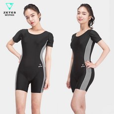 제테스 여성 반팔 3부 아쿠아 실내 반신 수영복 L_4A8242