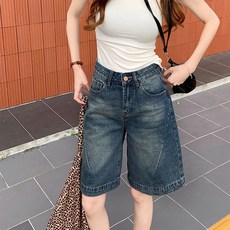 MIREA 여성 데님 하프 팬츠 하이웨스트 루즈핏 캐주얼 봄여름 DDK01