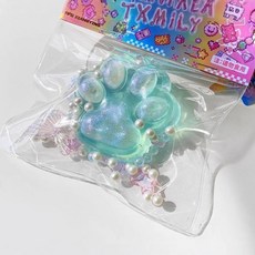 亮燈貓爪捏捏樂 解壓玩具 超軟泥感食玩 減壓玩具, 7*7水晶貓爪【綠金】加大加厚, 1個