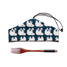實木勺叉筷套盒餐具三件套 便攜個人環保木質餐具, 1個, 楠木筷1雙,不配布袋