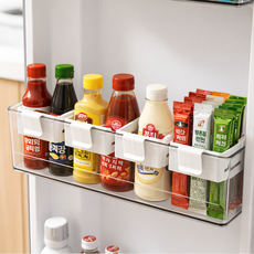 다온이네 냉장고 정리 도어포켓 길이조절 클립형 수납 소스 정리함, 화이트, 3개
