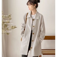 에쥬아 여성 무지 트렌치 코트 카라넥 봄가을 감성 학생 박시 코트