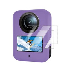 DJI Osmo 360 카메라용 케이스 강화 유리 액정보호필름이 있는 FJIASTB 부드러운 실리콘 커버 충격 방지 방수 (퍼플), DJI Osmo 360 카메라용 케이스, 강화 유리 액