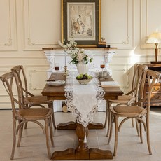 미국식 자수 레이스 테이블보와 테이블 러너, 1개, 40*180, 하얀색